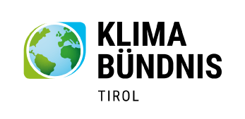 Klimabündnis Tirol Logo: Weltkugel mit blau grüner Umrandung, rechts davon Schriftzug